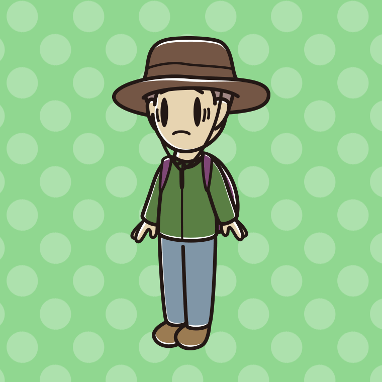 困るアウトドア姿の男子中学生のイラスト【色、背景あり】PNG