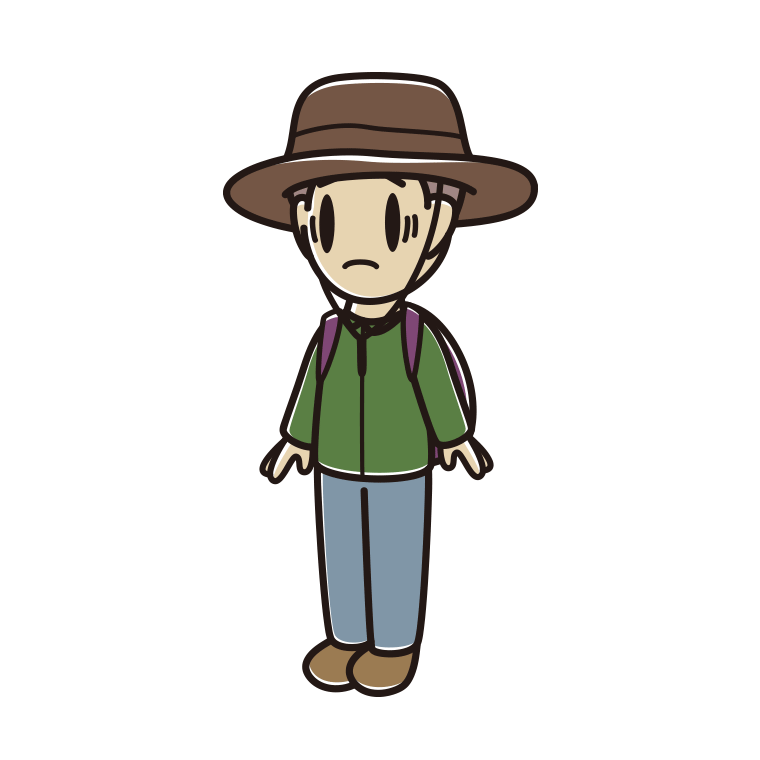 困るアウトドア姿の男子中学生のイラスト【色あり、背景なし】透過PNG