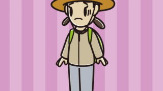 困るアウトドア姿の女子中学生のイラスト【色、背景あり】PNG