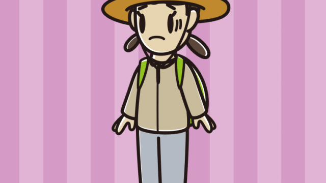 困るアウトドア姿の女子中学生のイラスト【色、背景あり】PNG