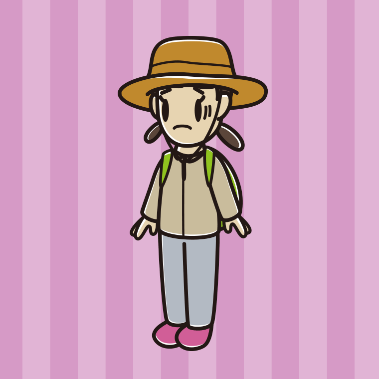 困るアウトドア姿の女子中学生のイラスト【色、背景あり】PNG