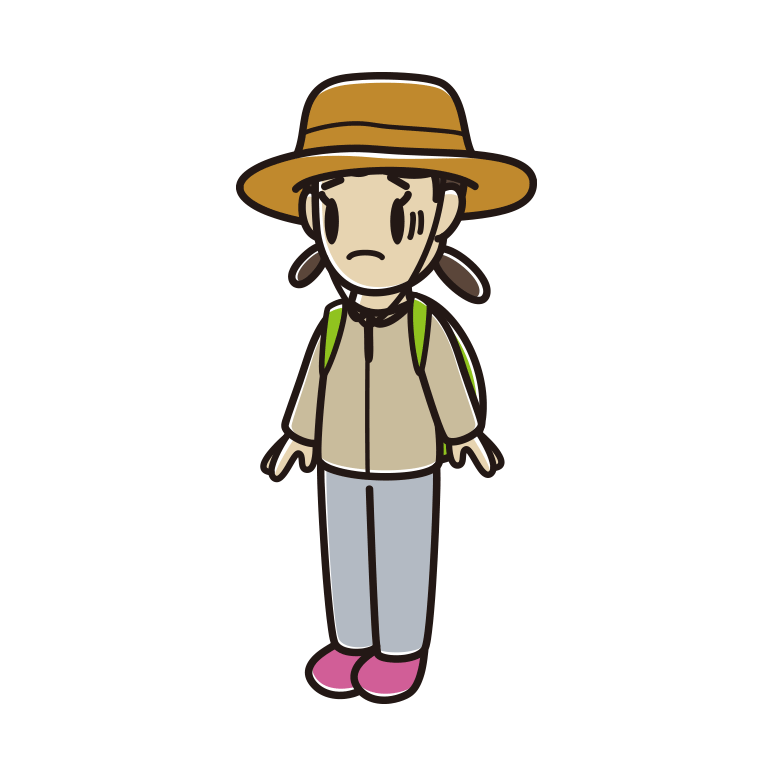 困るアウトドア姿の女子中学生のイラスト【色あり、背景なし】透過PNG