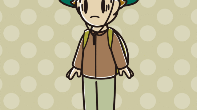 困るアウトドア姿の男子高校生のイラスト【色、背景あり】PNG