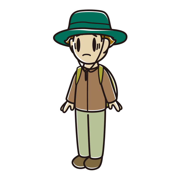 困るアウトドア姿の男子高校生のイラスト【色あり、背景なし】透過PNG