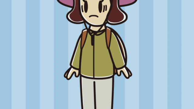 困るアウトドア姿の女子高校生のイラスト【色、背景あり】PNG