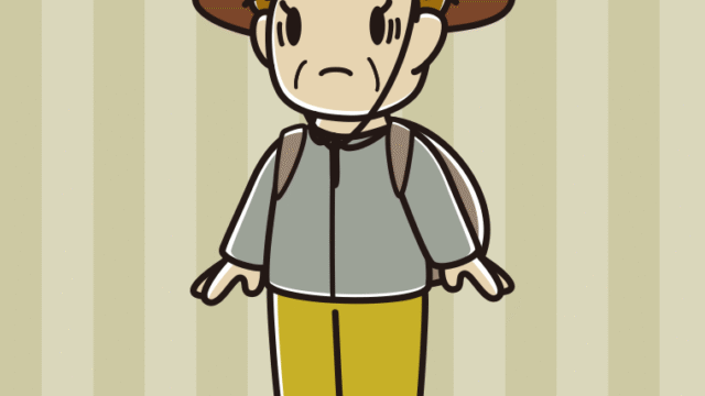 困るアウトドア姿のおばさんのイラスト【色、背景あり】PNG