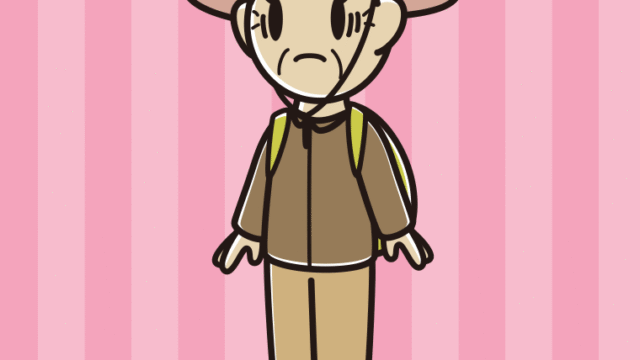 困るアウトドア姿のおばあさんのイラスト【色、背景あり】PNG