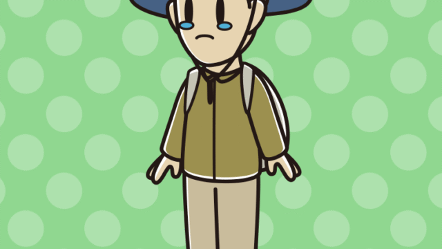 泣くアウトドア姿の男性のイラスト【色、背景あり】PNG