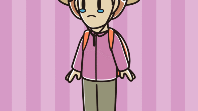 泣くアウトドア姿の女性のイラスト【色、背景あり】PNG