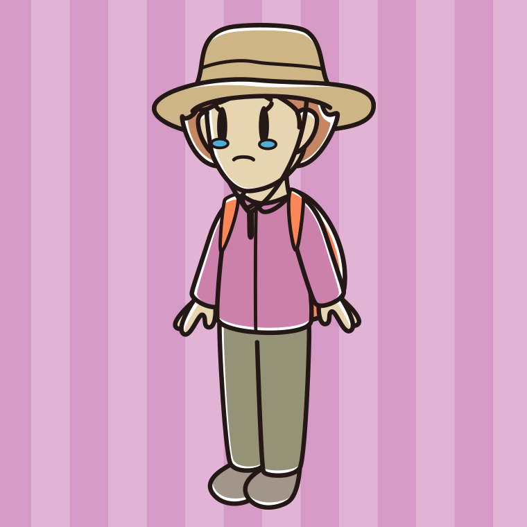 泣くアウトドア姿の女性のイラスト【色、背景あり】PNG