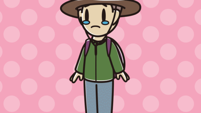 泣くアウトドア姿の男子中学生のイラスト【色、背景あり】PNG