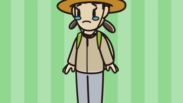 泣くアウトドア姿の女子中学生のイラスト【色、背景あり】PNG