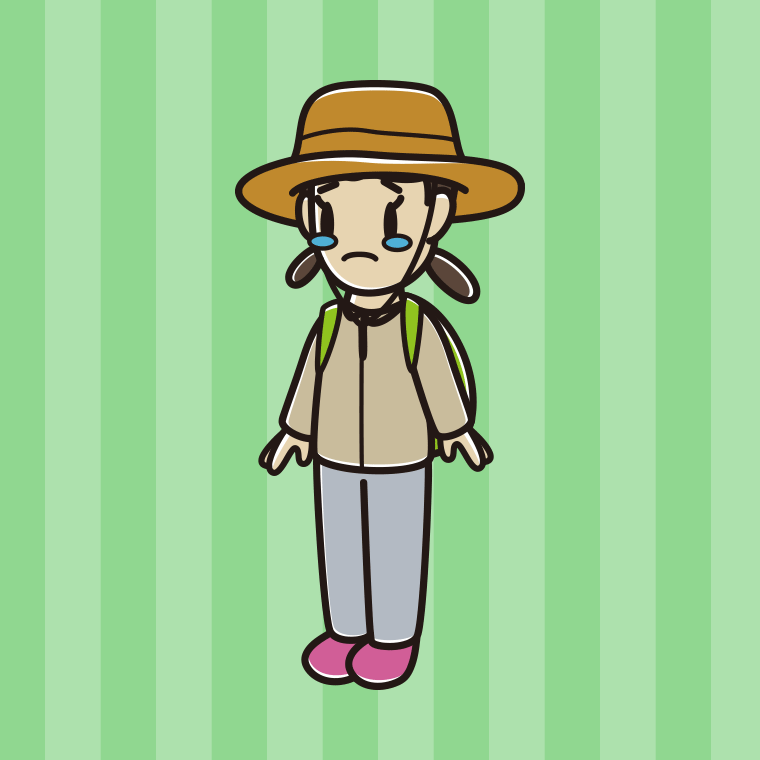 泣くアウトドア姿の女子中学生のイラスト【色、背景あり】PNG