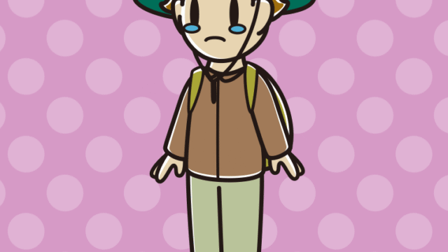 泣くアウトドア姿の男子高校生のイラスト【色、背景あり】PNG