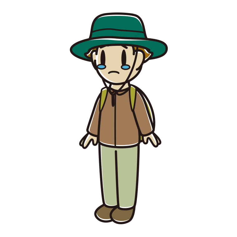 泣くアウトドア姿の男子高校生のイラスト【色あり、背景なし】透過PNG