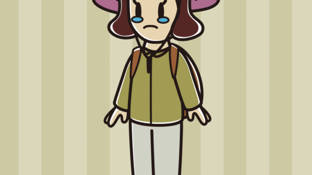 泣くアウトドア姿の女子高校生のイラスト【色、背景あり】PNG