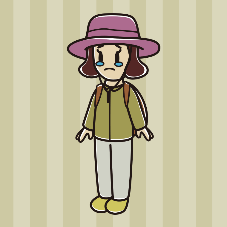 泣くアウトドア姿の女子高校生のイラスト【色、背景あり】PNG