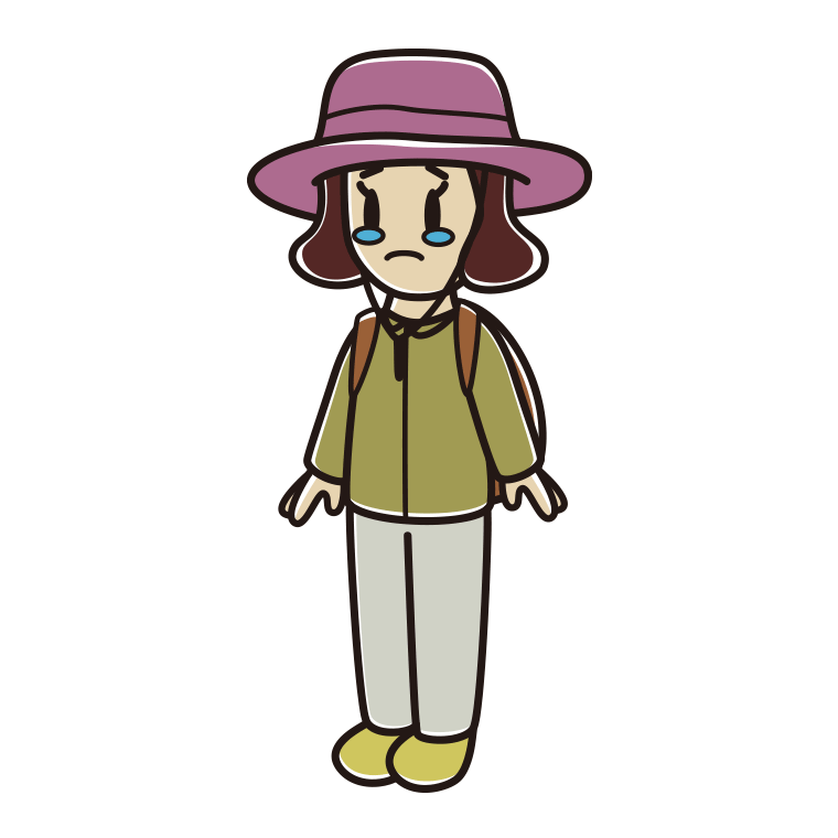 泣くアウトドア姿の女子高校生のイラスト【色あり、背景なし】透過PNG