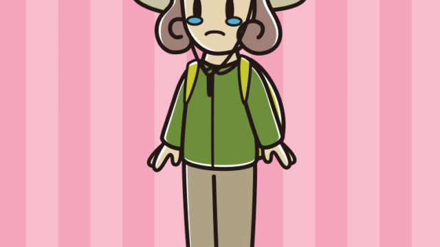 泣くアウトドア姿の女子大学生のイラスト【色、背景あり】PNG