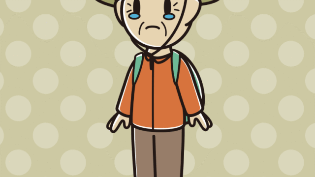 泣くアウトドア姿のおじいさんのイラスト【色、背景あり】PNG