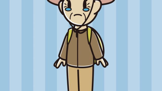 泣くアウトドア姿のおばあさんのイラスト【色、背景あり】PNG