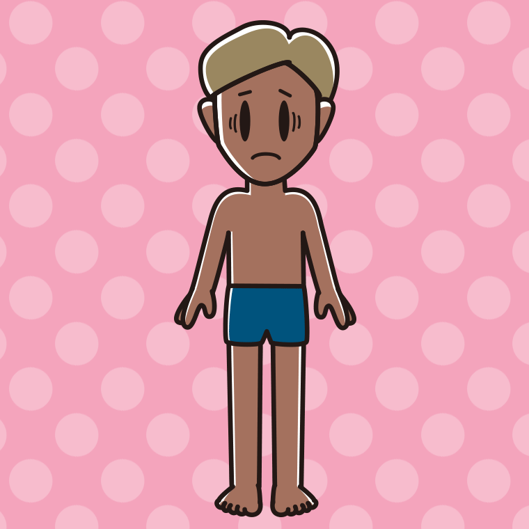 日焼けで困るスクール水着の男性のイラスト【色、背景あり】PNG