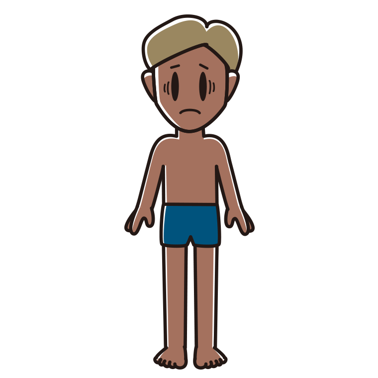日焼けで困るスクール水着の男性のイラスト【色あり、背景なし】透過PNG