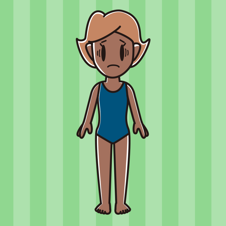 日焼けで困るスクール水着の女性のイラスト【色、背景あり】PNG