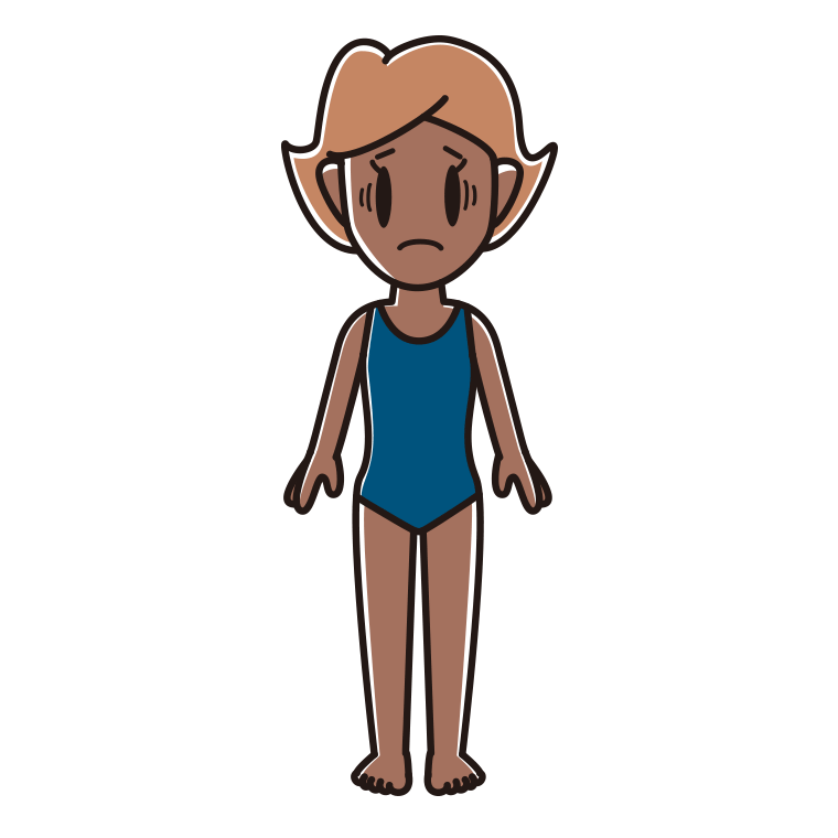 日焼けで困るスクール水着の女性のイラスト【色あり、背景なし】透過PNG