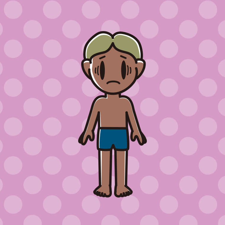 日焼けで困るスクール水着の小学生男子のイラスト【色、背景あり】PNG