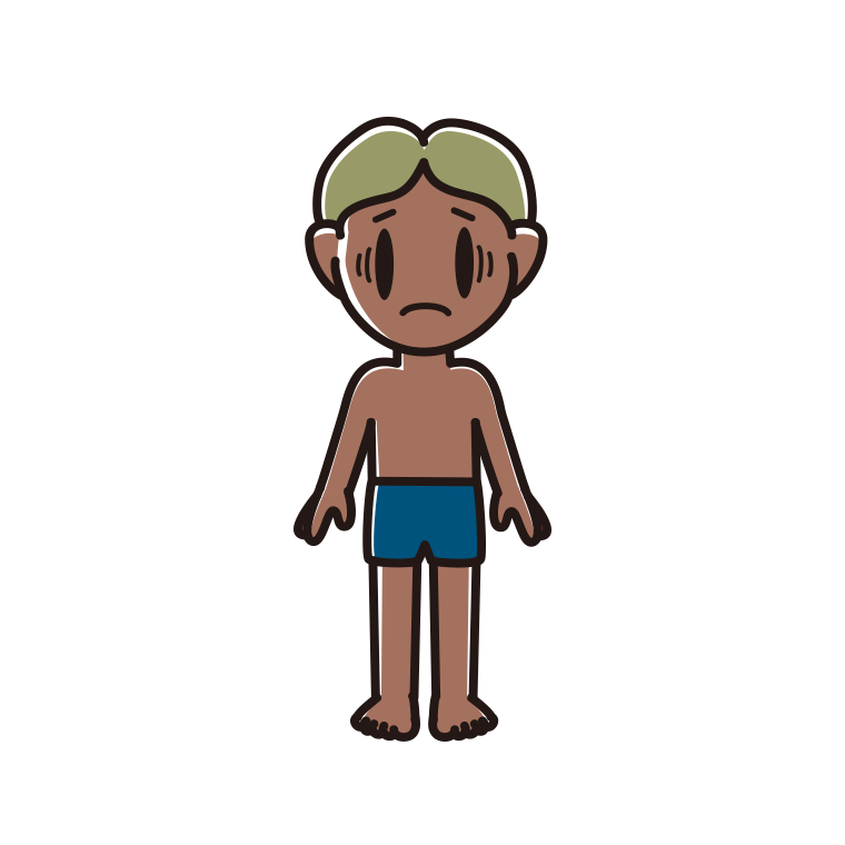 日焼けで困るスクール水着の小学生男子のイラスト【色あり、背景なし】透過PNG