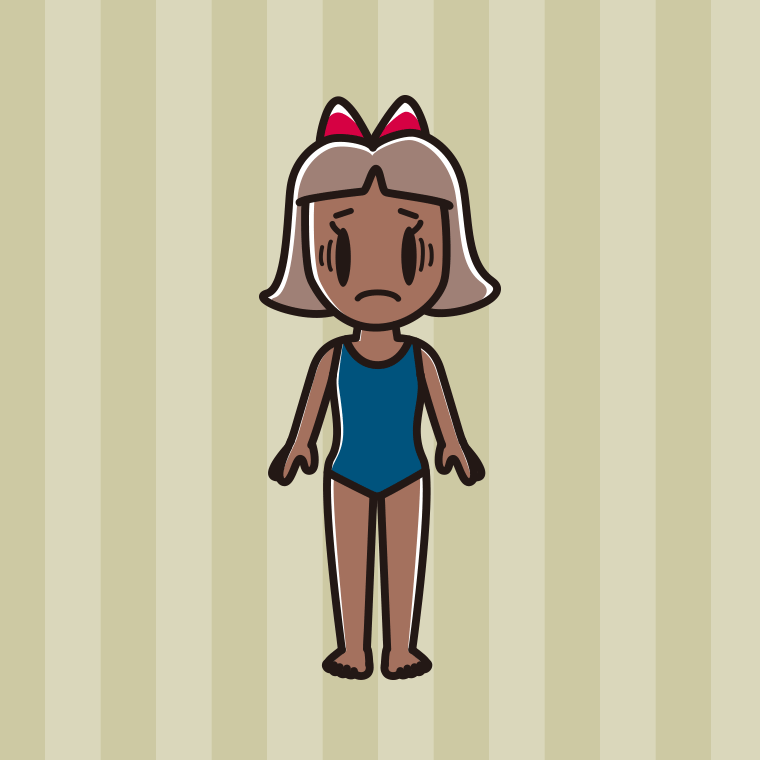 日焼けで困るスクール水着の小学生女子のイラスト【色、背景あり】PNG