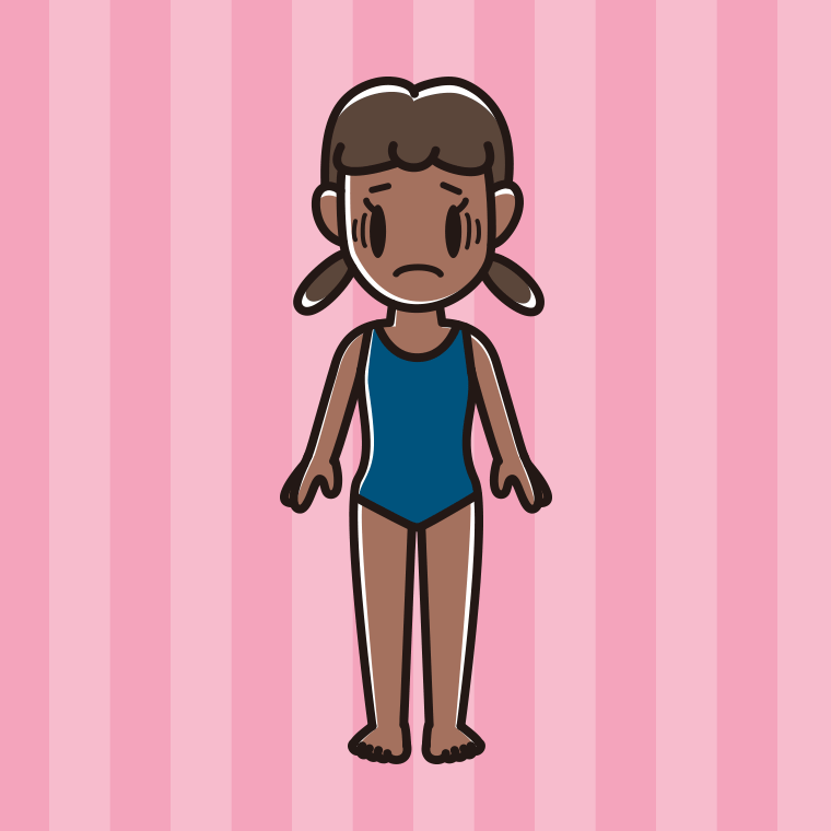 日焼けで困るスクール水着の女子中学生のイラスト【色、背景あり】PNG