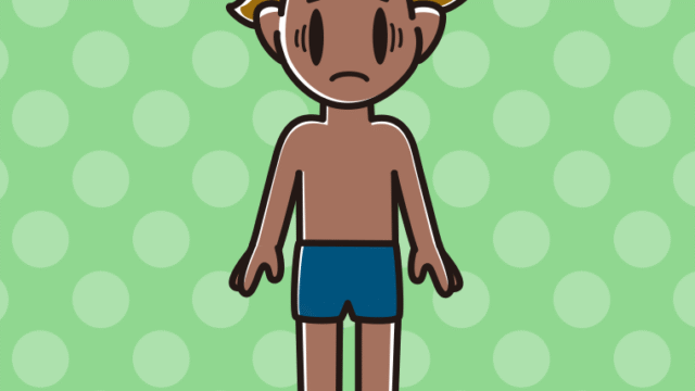 日焼けで困るスクール水着の男子高校生のイラスト【色、背景あり】PNG