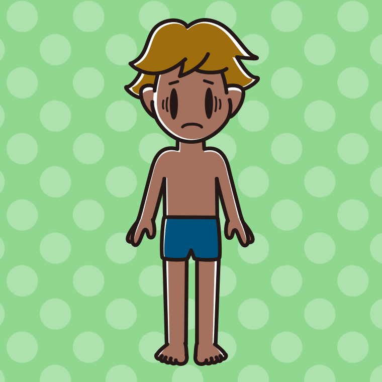 日焼けで困るスクール水着の男子高校生のイラスト【色、背景あり】PNG