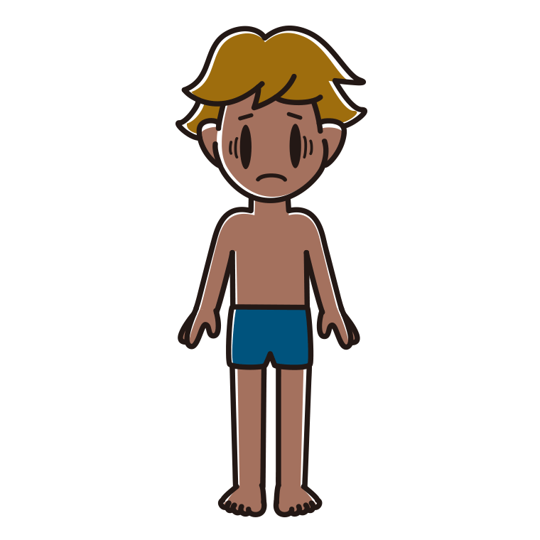 日焼けで困るスクール水着の男子高校生のイラスト【色あり、背景なし】透過PNG