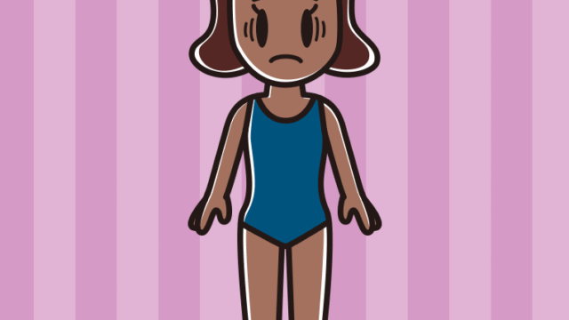 日焼けで困るスクール水着の女子高校生のイラスト【色、背景あり】PNG