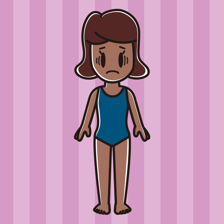 日焼けで困るスクール水着の女子高校生のイラスト【色、背景あり】PNG