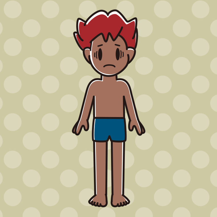 日焼けで困るスクール水着の男子大学生のイラスト【色、背景あり】PNG