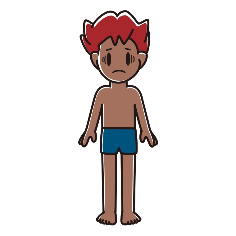 日焼けで困るスクール水着の男子大学生のイラスト【色あり、背景なし】透過PNG