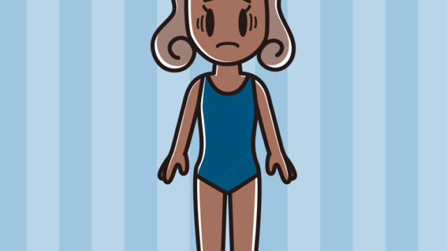 日焼けで困るスクール水着の女子大学生のイラスト【色、背景あり】PNG