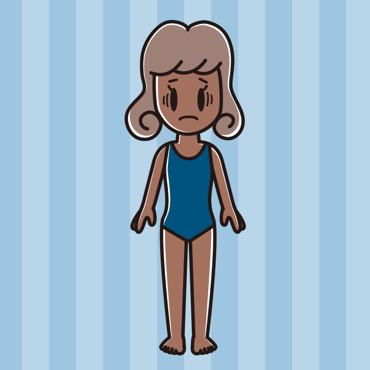 日焼けで困るスクール水着の女子大学生のイラスト【色、背景あり】PNG