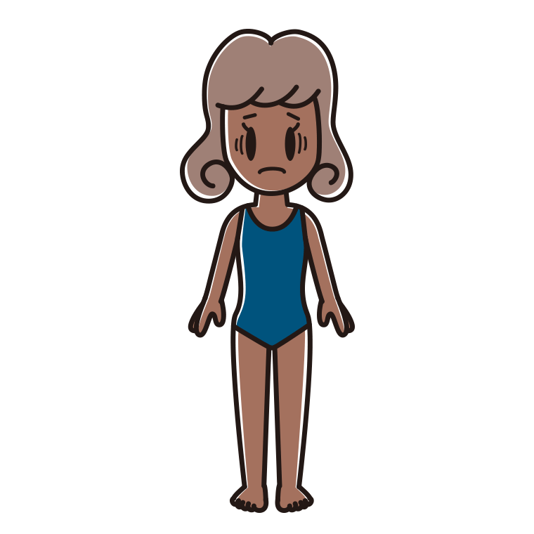 日焼けで困るスクール水着の女子大学生のイラスト【色あり、背景なし】透過PNG