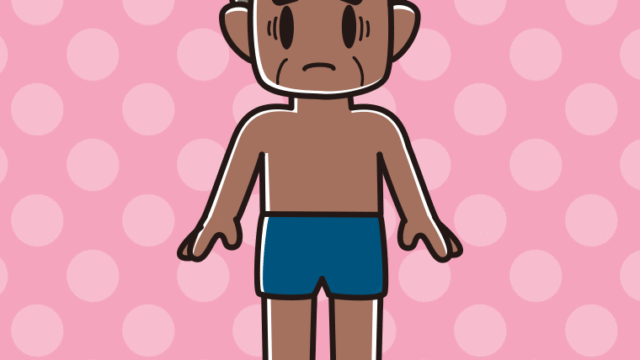 日焼けで困るスクール水着のおじさんのイラスト【色、背景あり】PNG