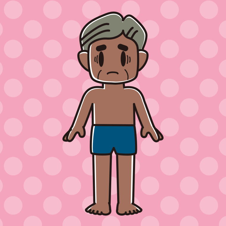 日焼けで困るスクール水着のおじさんのイラスト【色、背景あり】PNG