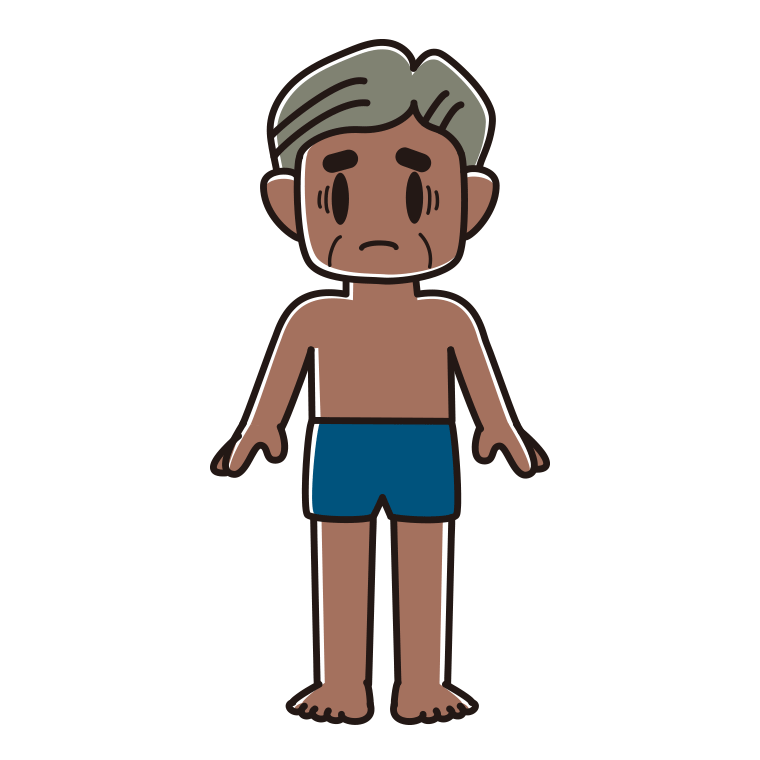 日焼けで困るスクール水着のおじさんのイラスト【色あり、背景なし】透過PNG