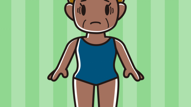 日焼けで困るスクール水着のおばさんのイラスト【色、背景あり】PNG