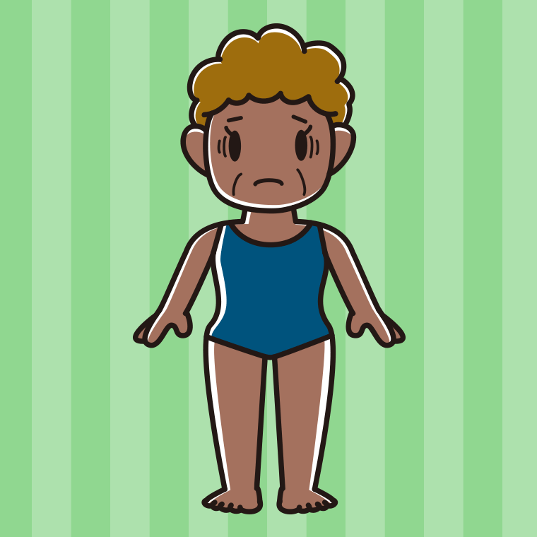 日焼けで困るスクール水着のおばさんのイラスト【色、背景あり】PNG