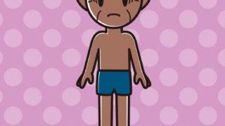 日焼けで困るスクール水着のおじいさんのイラスト【色、背景あり】PNG