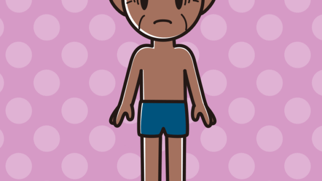 日焼けで困るスクール水着のおじいさんのイラスト【色、背景あり】PNG
